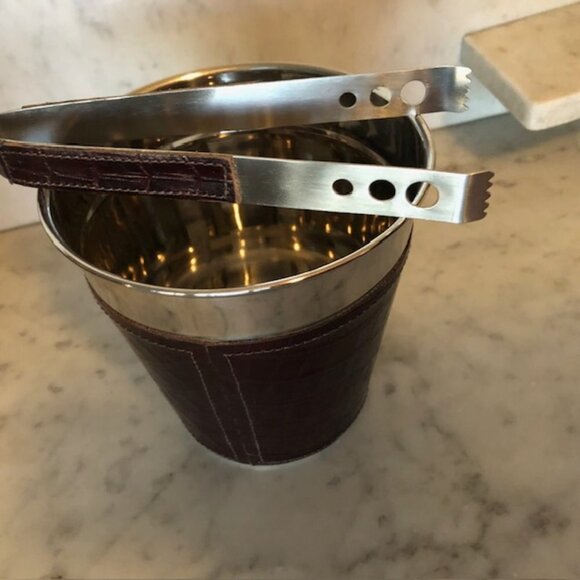 BILTMORE Leather Wrapped Ice Bucket with Ice Tongs Set - Picture 9 of 13